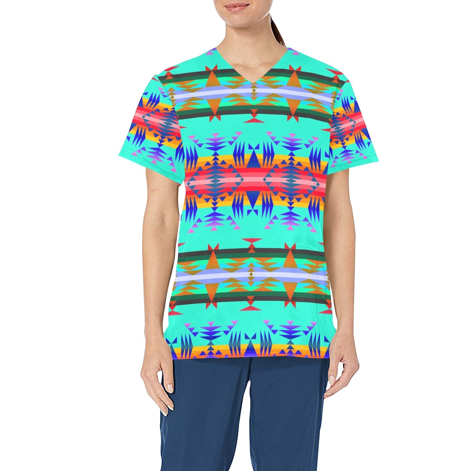 Between the Mountains Spring All Over Print Scrub Top Scrub Top e-joyer 