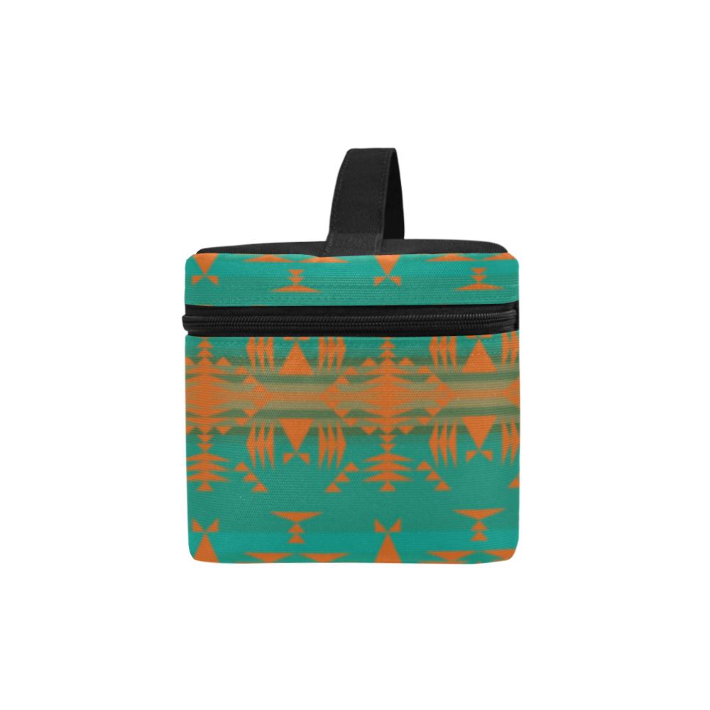 Between the Mountains Teal Orange Cosmetic Bag/Large (Model 1658) Cosmetic Bag e-joyer 