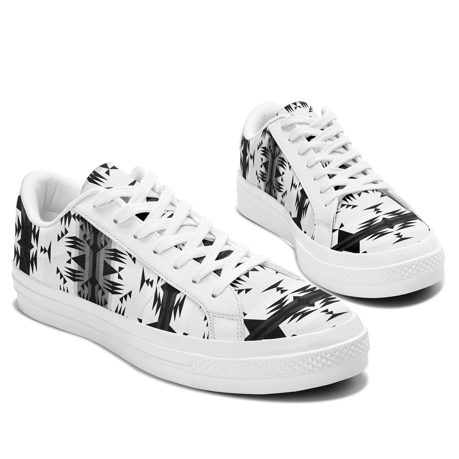 Between the Mountains White and Black Aapisi Low Top Canvas Shoes White Sole 49 Dzine 