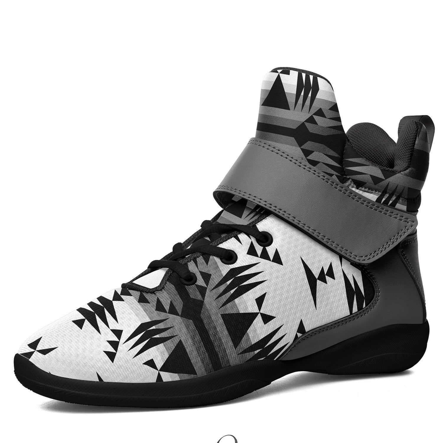 Between the Mountains White and Black Kid's Ipottaa Basketball / Sport High Top Shoes 49 Dzine US Child 12.5 / EUR 30 Black Sole with Gray Strap 