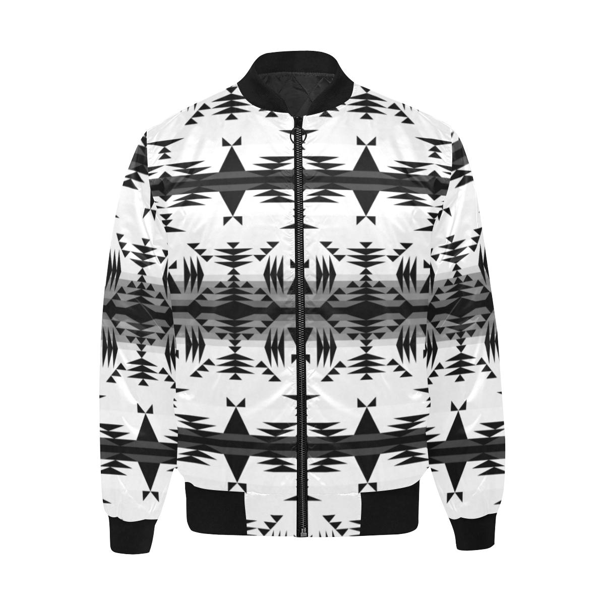 Between the Mountains White and Black Unisex Heavy Bomber Jacket with Quilted Lining All Over Print Quilted Jacket for Men (H33) e-joyer 