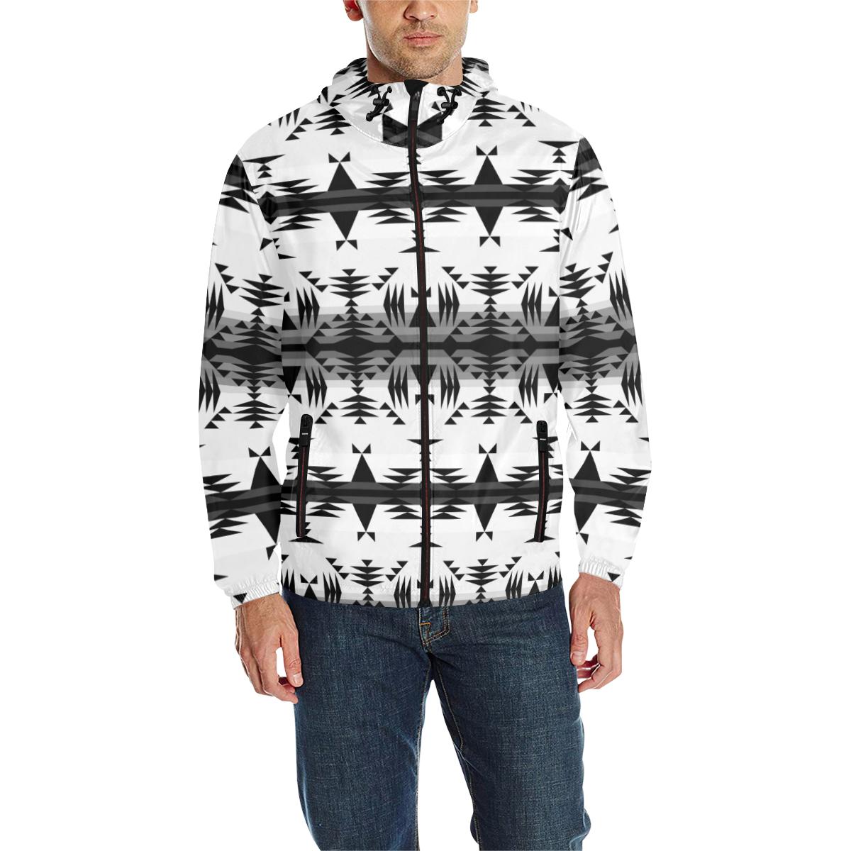 Between the Mountains White and Black Unisex Quilted Coat All Over Print Quilted Windbreaker for Men (H35) e-joyer 