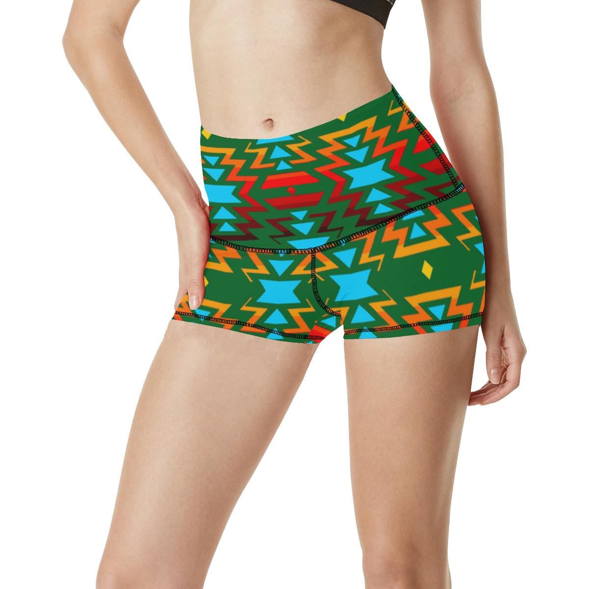 Big Pattern Fire Colors and Sky green Women's All Over Print Yoga Shorts (Model L17) Women's All Over Print Yoga Shorts (L17) e-joyer 