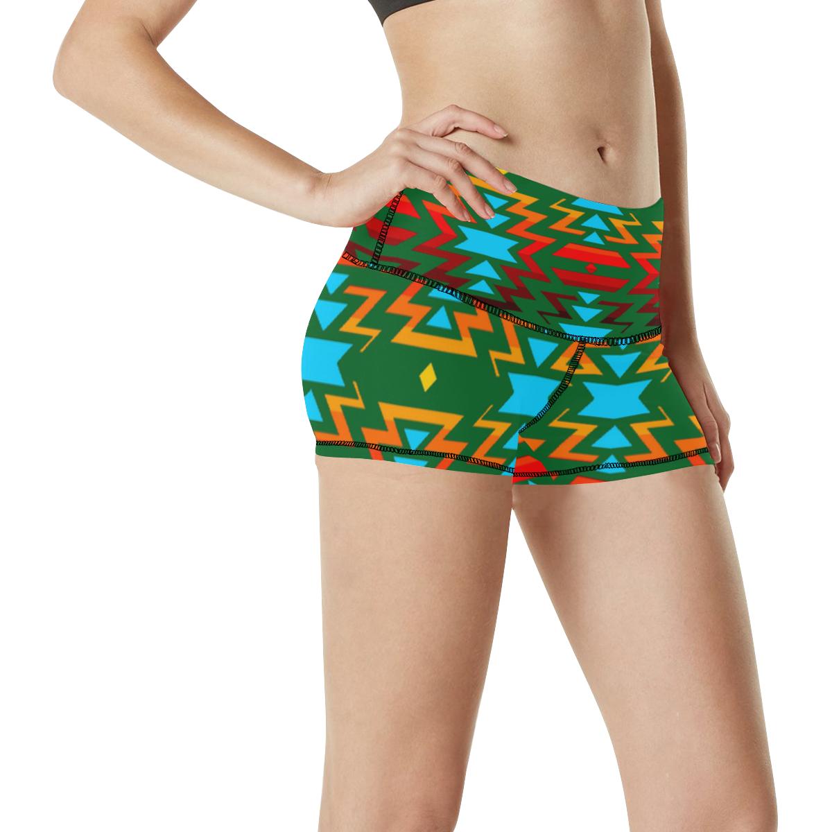 Big Pattern Fire Colors and Sky green Women's All Over Print Yoga Shorts (Model L17) Women's All Over Print Yoga Shorts (L17) e-joyer 