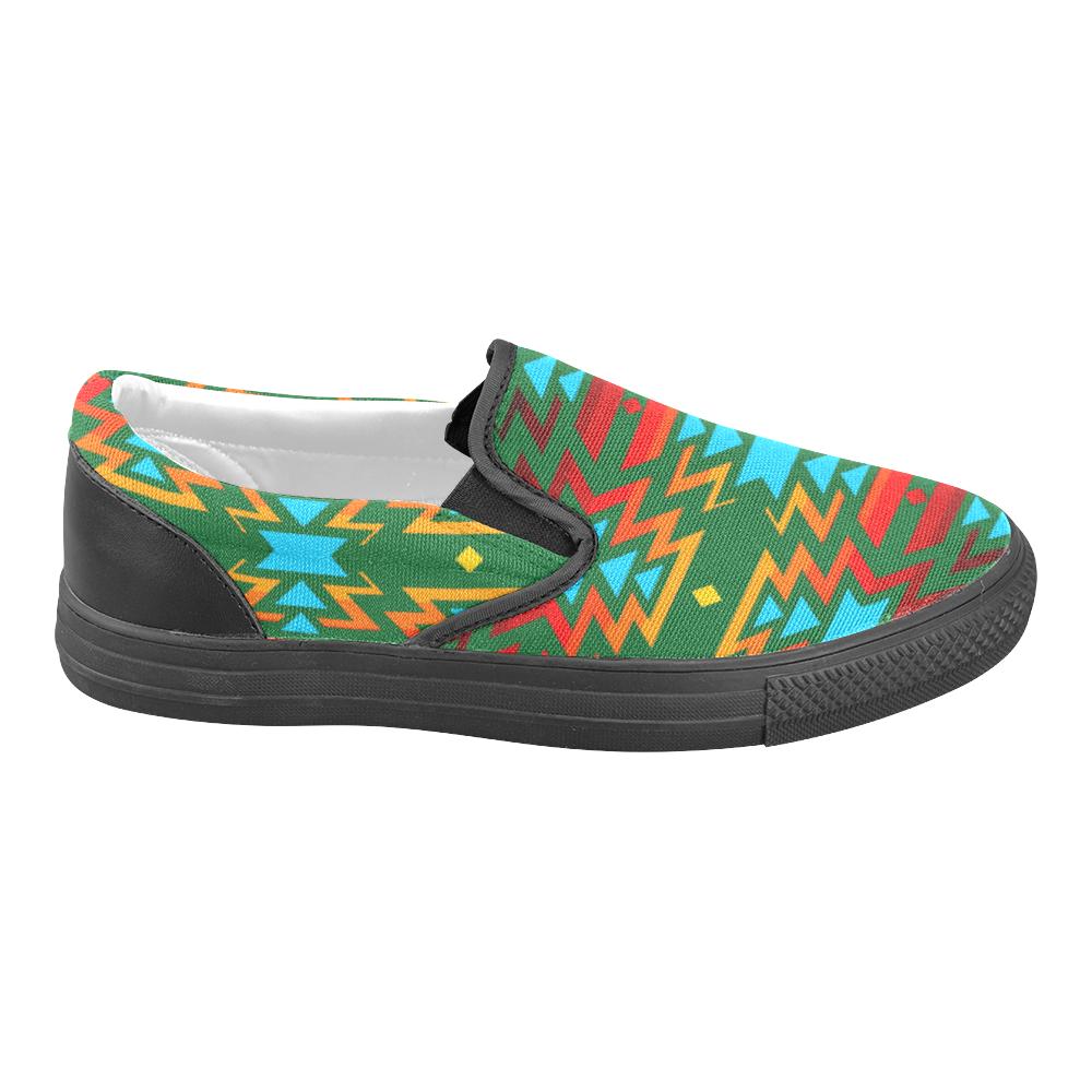 Big Pattern Fire Colors and Sky green Women's Unusual Slip-on Canvas Shoes (Model 019) Women's Unusual Slip-on Canvas Shoes (019) e-joyer 