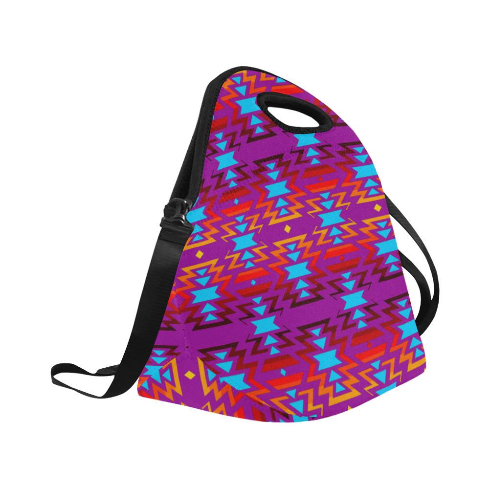 Big Pattern Fire Colors and Sky Moon Shadow Large Insulated Neoprene Lunch Bag That Replaces Your Purse (Model 1669) Neoprene Lunch Bag/Large (1669) e-joyer 