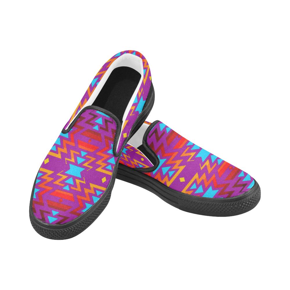Big Pattern Fire Colors and Sky Moon Shadow Men's Unusual Slip-on Canvas Shoes (Model 019) Men's Unusual Slip-on Canvas Shoes (019) e-joyer 