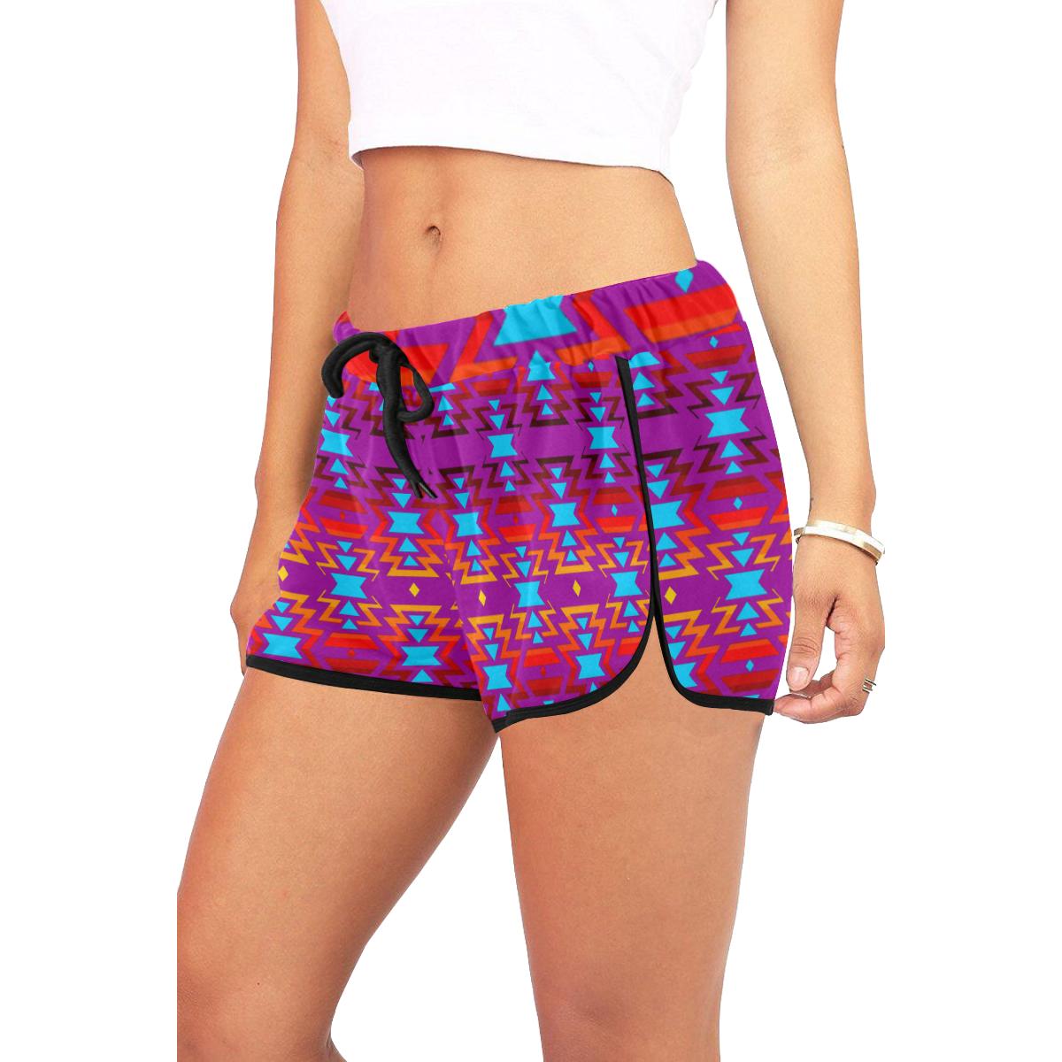 Big Pattern Fire Colors and Sky Moon Shadow Women's All Over Print Relaxed Shorts (Model L19) Women's All Over Print Relaxed Shorts (L19) e-joyer 
