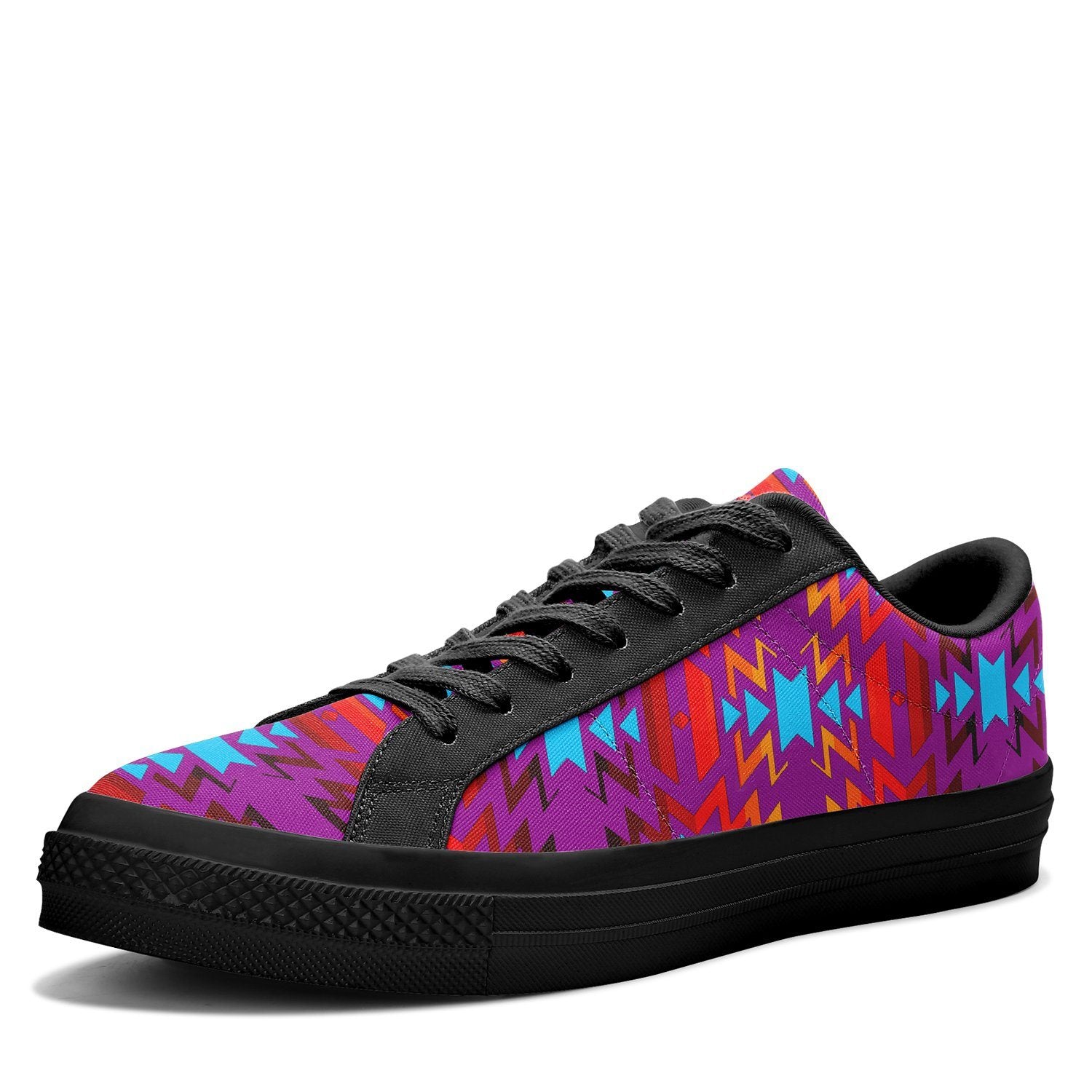 Big Pattern Fire Colors and Turquoise Purple Aapisi Low Top Canvas Shoes Black Sole 49 Dzine 