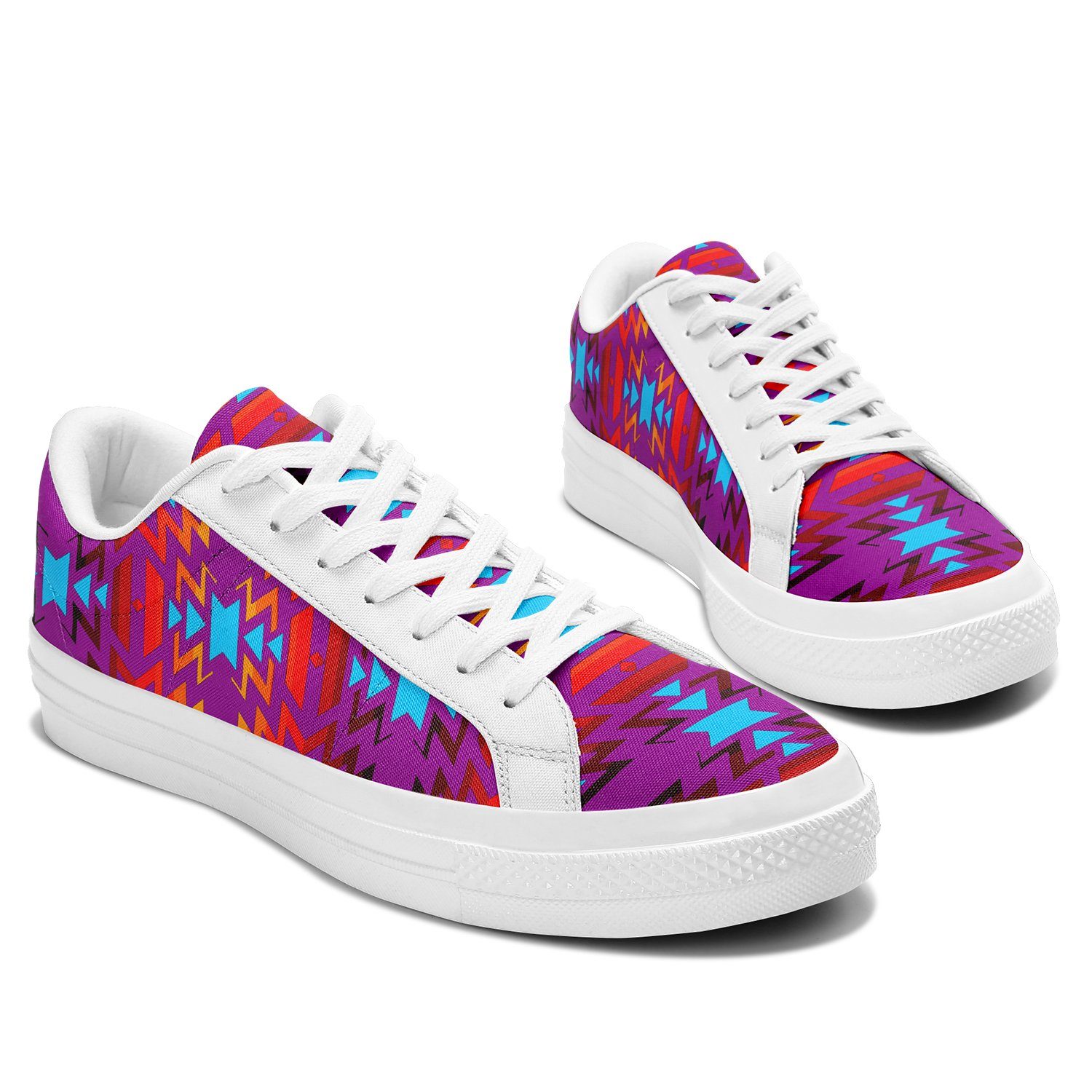 Big Pattern Fire Colors and Turquoise Purple Aapisi Low Top Canvas Shoes White Sole 49 Dzine 