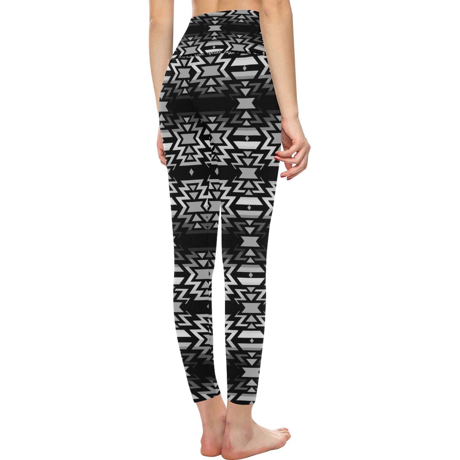 Black Fire and Gray All Over Print High-Waisted Leggings (Model L36) High-Waisted Leggings (L36) e-joyer 