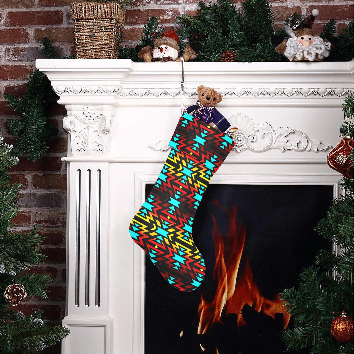 Black Fire and Turquoise Christmas Stocking holiday stocking e-joyer 