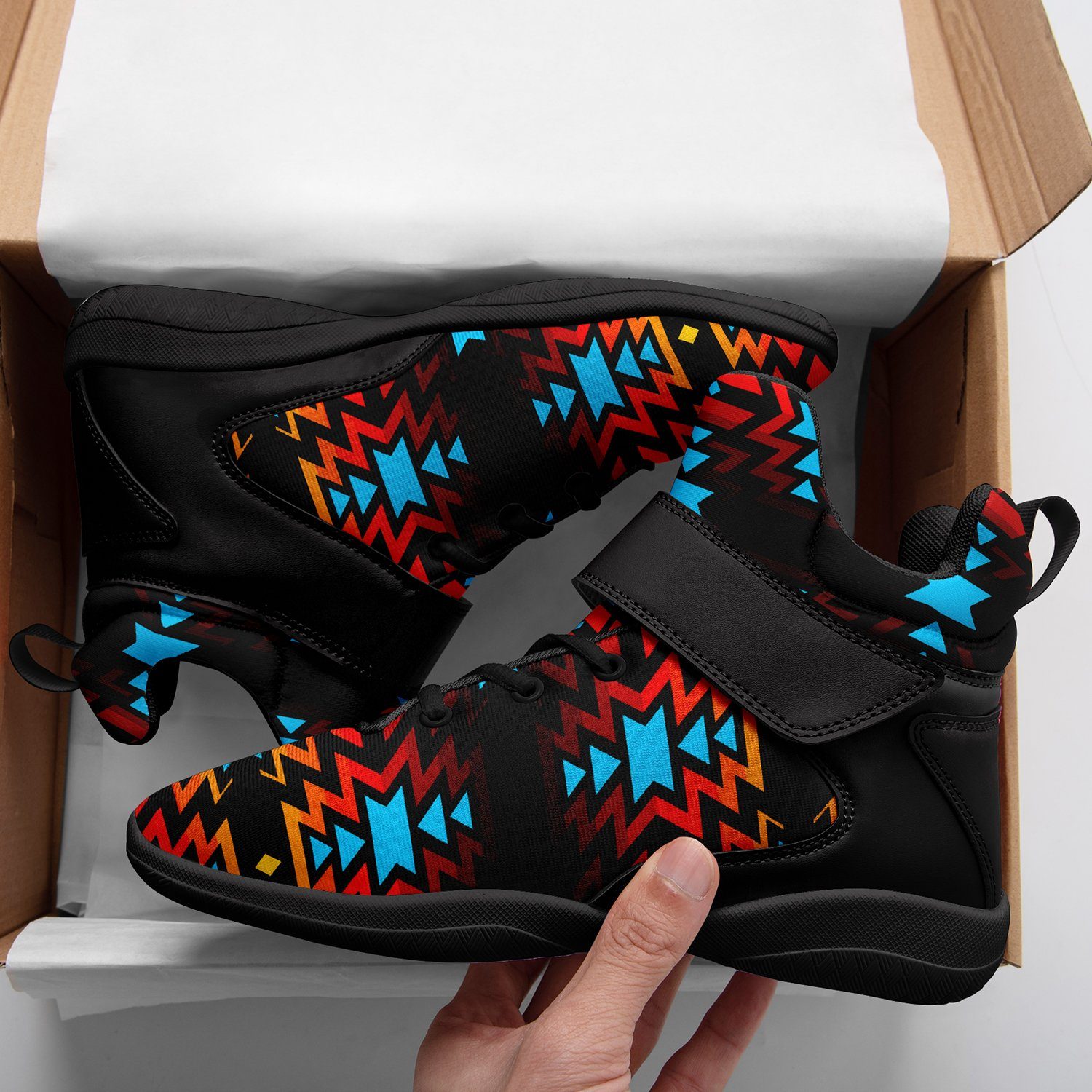 Black Fire and Turquoise Ipottaa Basketball / Sport High Top Shoes 49 Dzine 