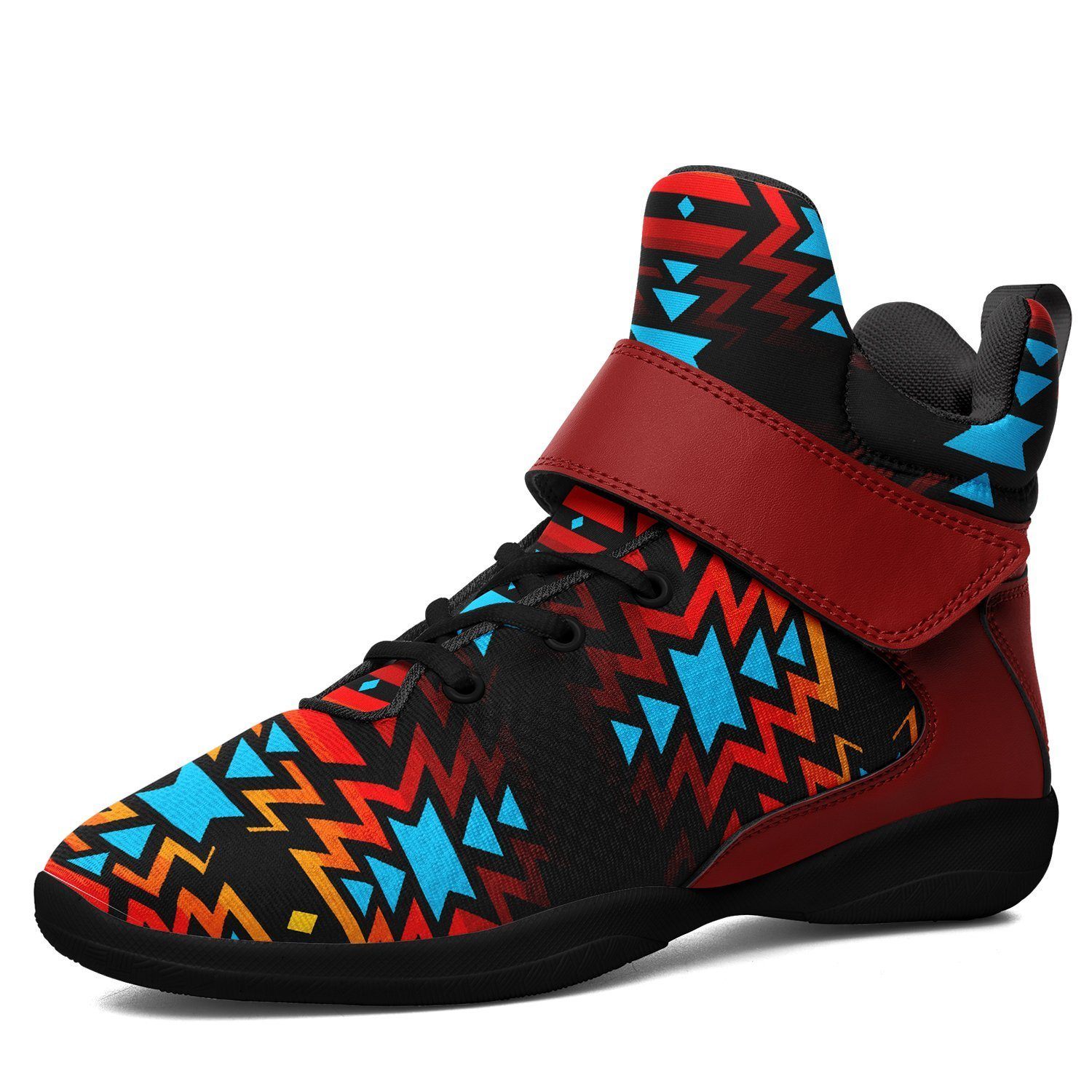 Black Fire and Turquoise Ipottaa Basketball / Sport High Top Shoes - Black Sole 49 Dzine US Men 7 / EUR 40 Black Sole with Dark Red Strap 