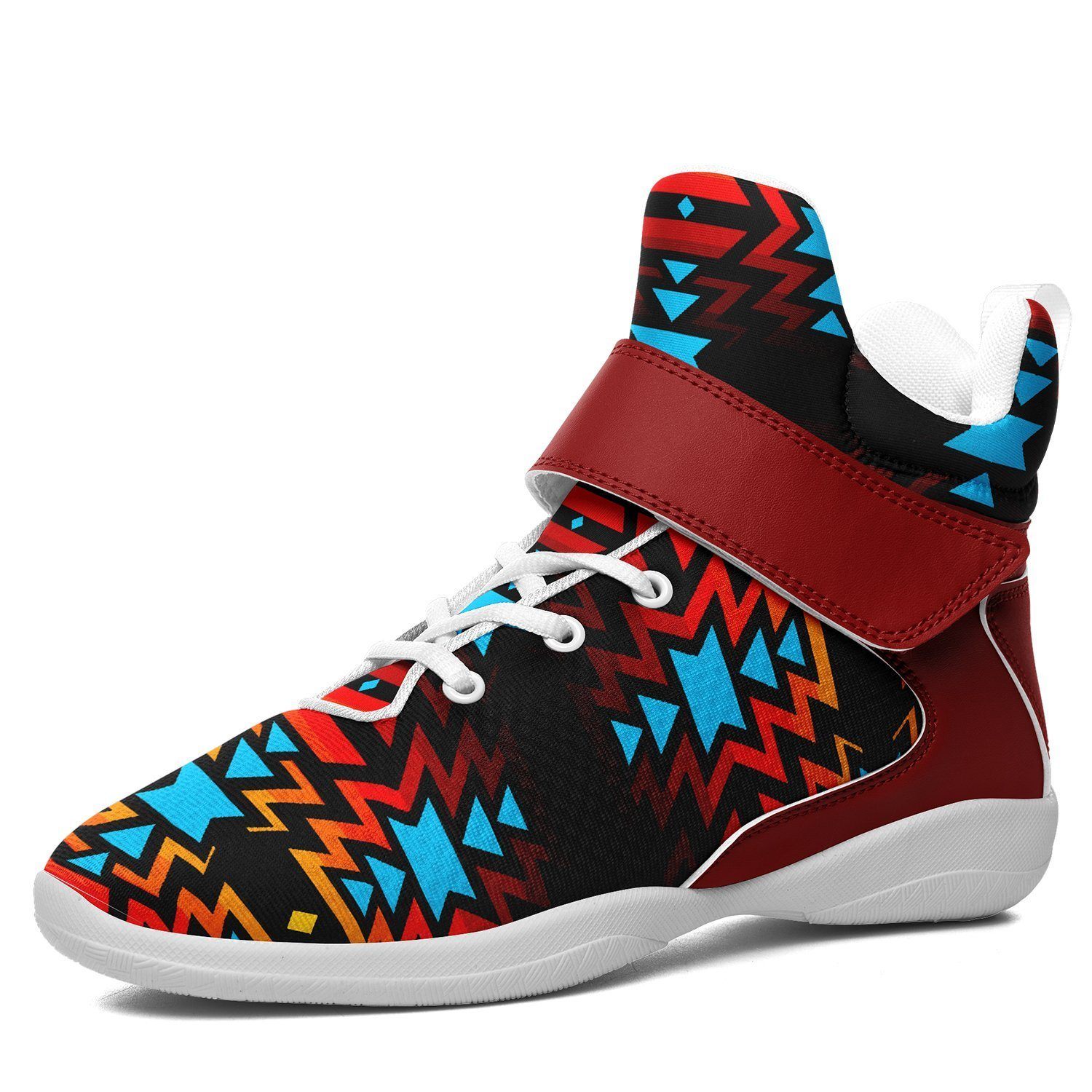 Black Fire and Turquoise Kid's Ipottaa Basketball / Sport High Top Shoes 49 Dzine US Child 12.5 / EUR 30 White Sole with Dark Red Strap 
