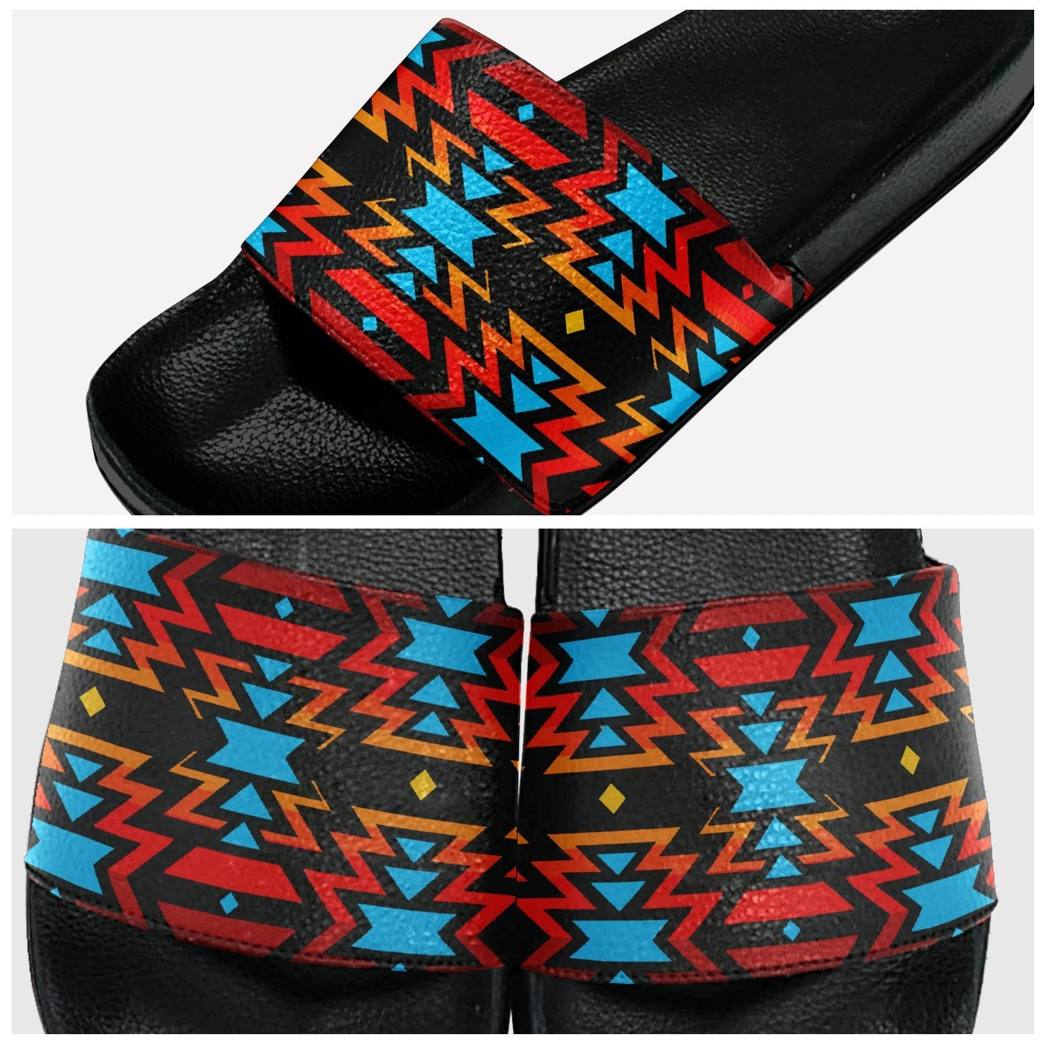 Black Fire and Turquoise Slide Sandals 49 Dzine 