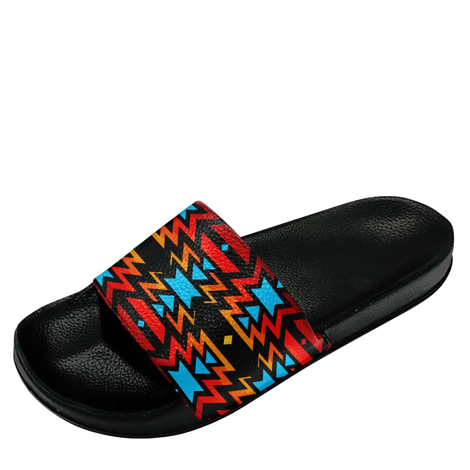 Black Fire and Turquoise Slide Sandals 49 Dzine 