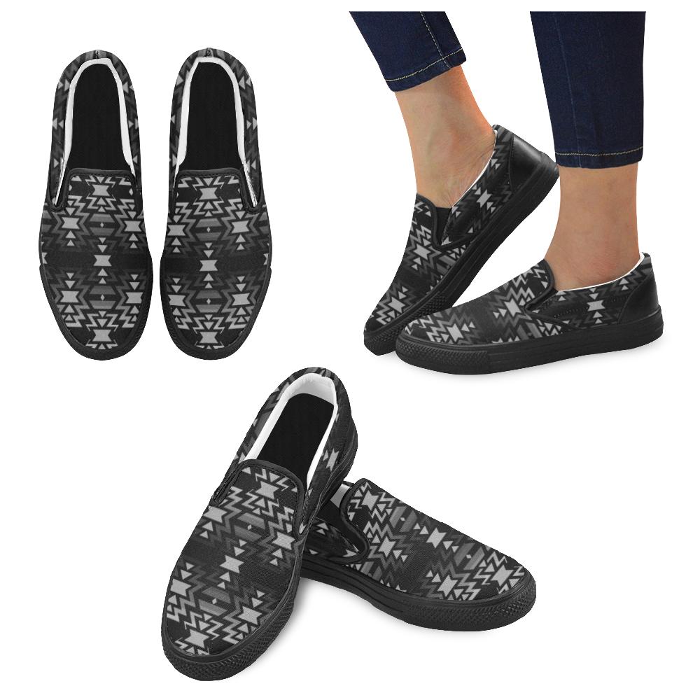 Black Fire Black and Gray Men's Unusual Slip-on Canvas Shoes (Model 019) Men's Unusual Slip-on Canvas Shoes (019) e-joyer 