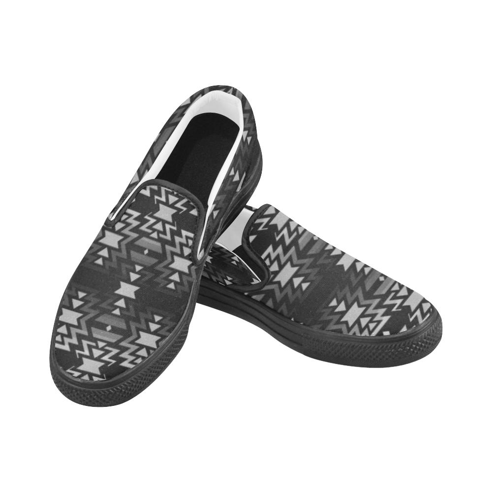 Black Fire Black and Gray Men's Unusual Slip-on Canvas Shoes (Model 019) Men's Unusual Slip-on Canvas Shoes (019) e-joyer 