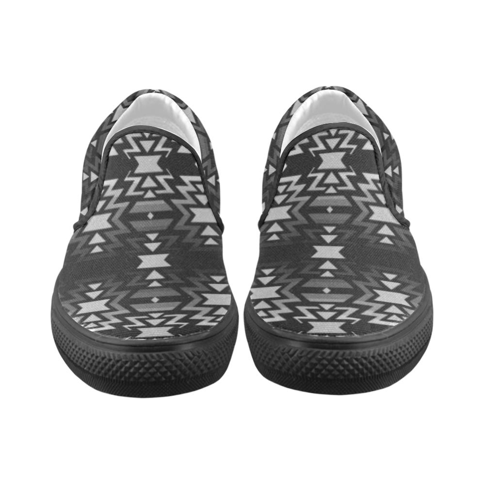 Black Fire Black and Gray Men's Unusual Slip-on Canvas Shoes (Model 019) Men's Unusual Slip-on Canvas Shoes (019) e-joyer 