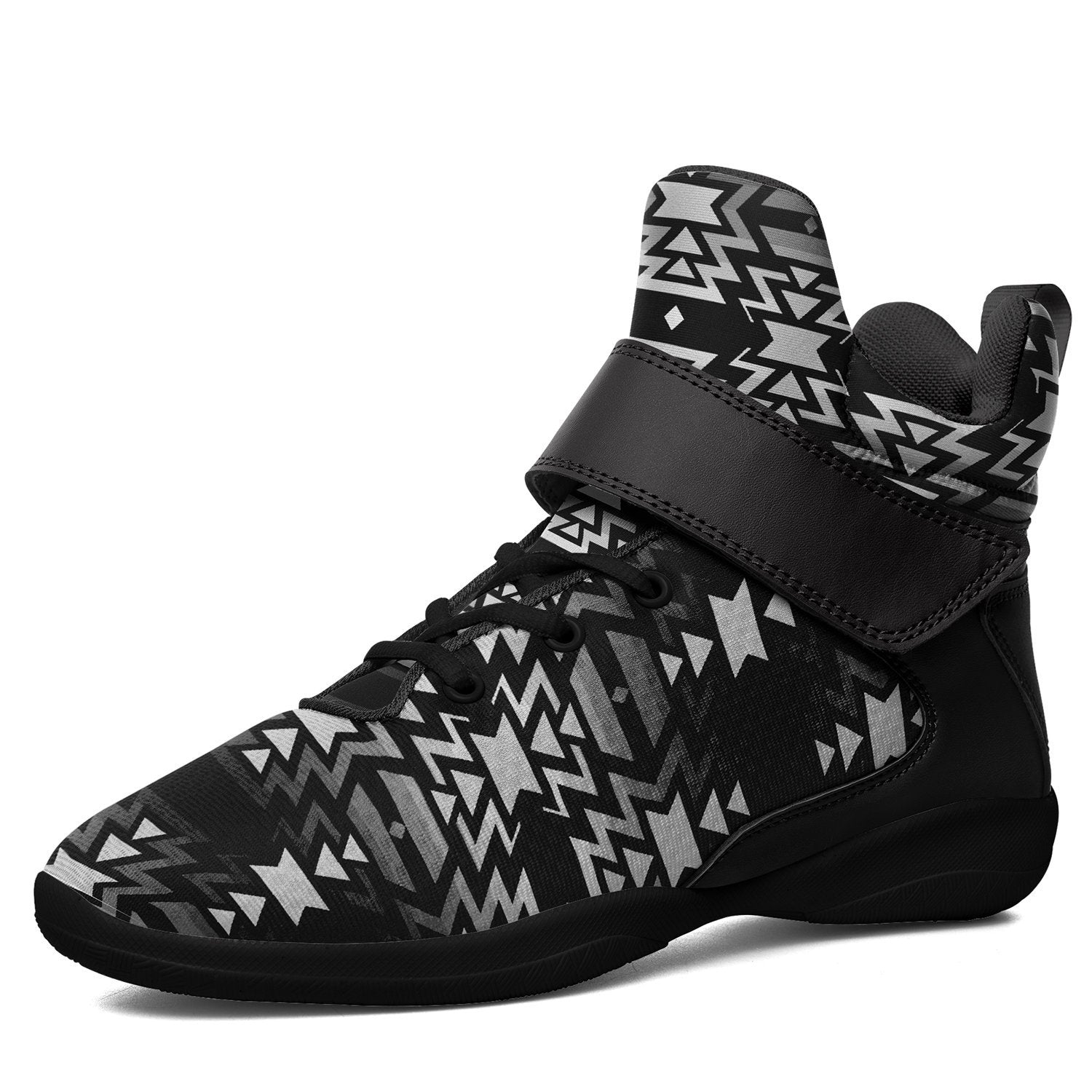 Black Fire Black and White Ipottaa Basketball / Sport High Top Shoes - Black Sole 49 Dzine US Women 8.5 / EUR 40 Black Sole with Black Strap 