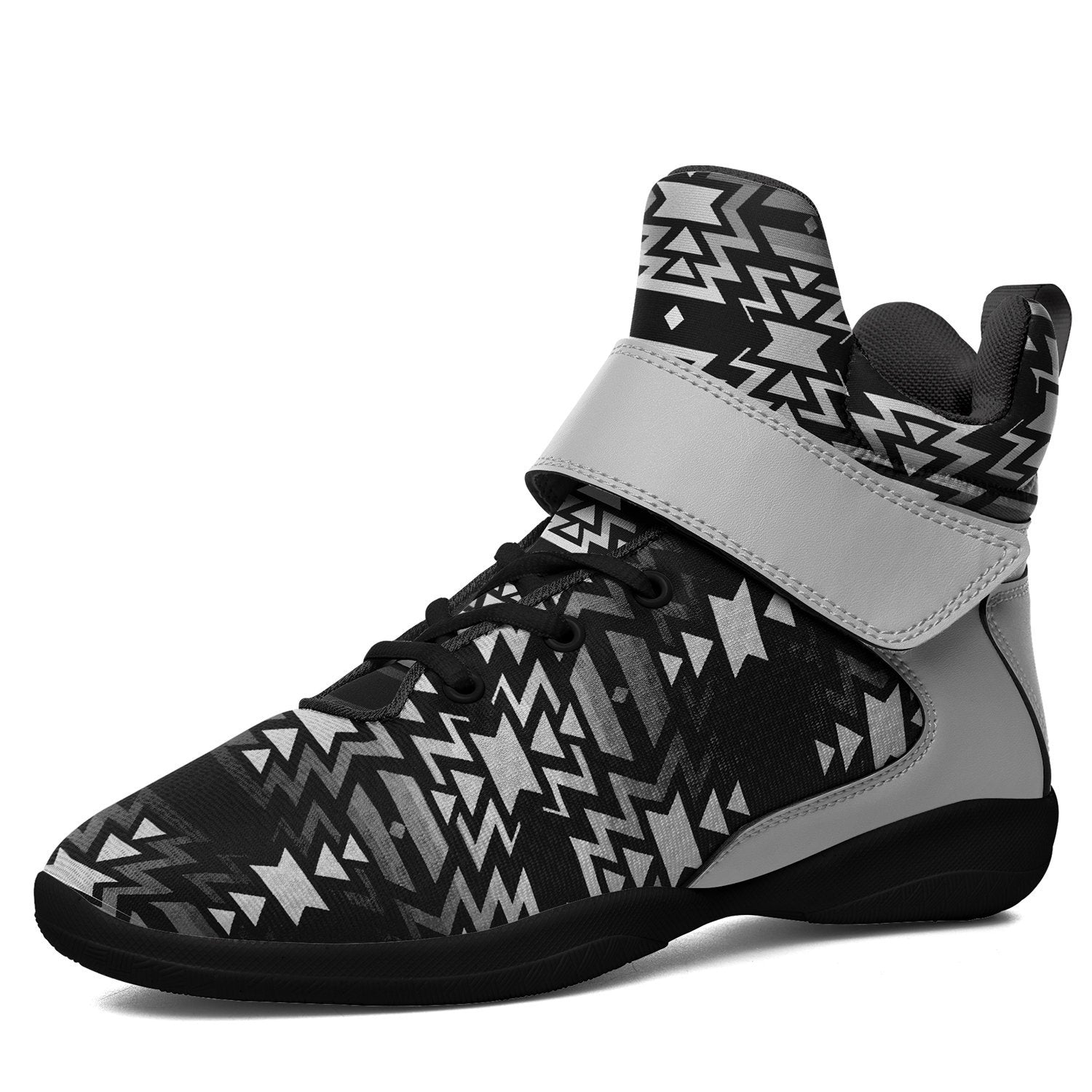 Black Fire Black and White Ipottaa Basketball / Sport High Top Shoes - Black Sole 49 Dzine US Women 8.5 / EUR 40 Black Sole with Gray Strap 
