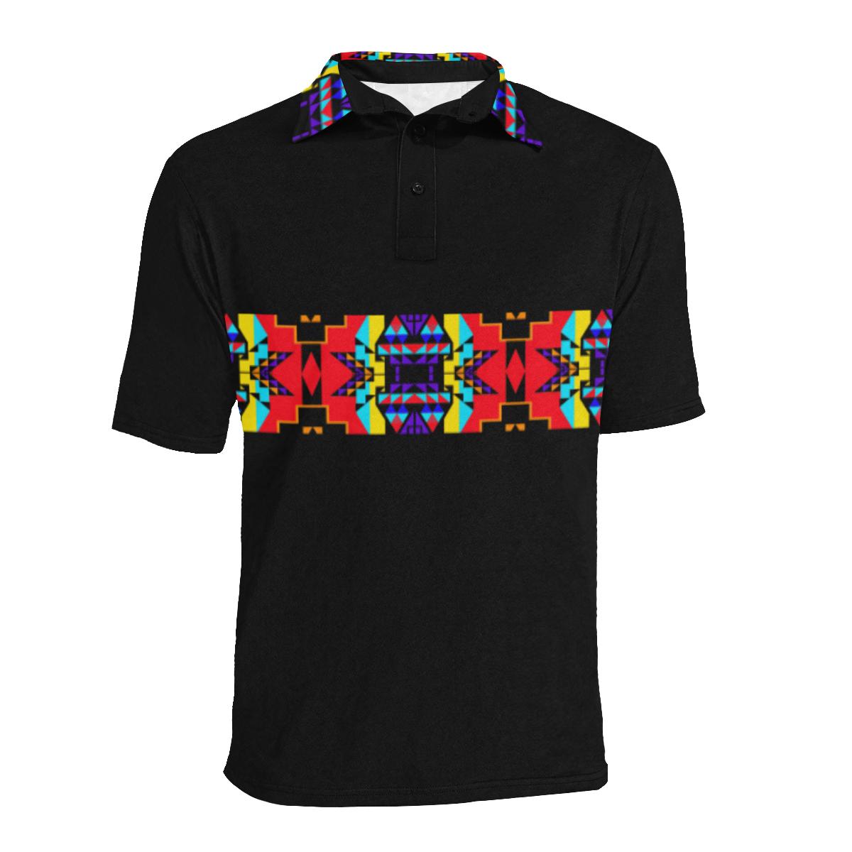 Black II Blanket Strip - I Men's All Over Print Polo Shirt (Model T55) Men's Polo Shirt (Model T55) e-joyer 
