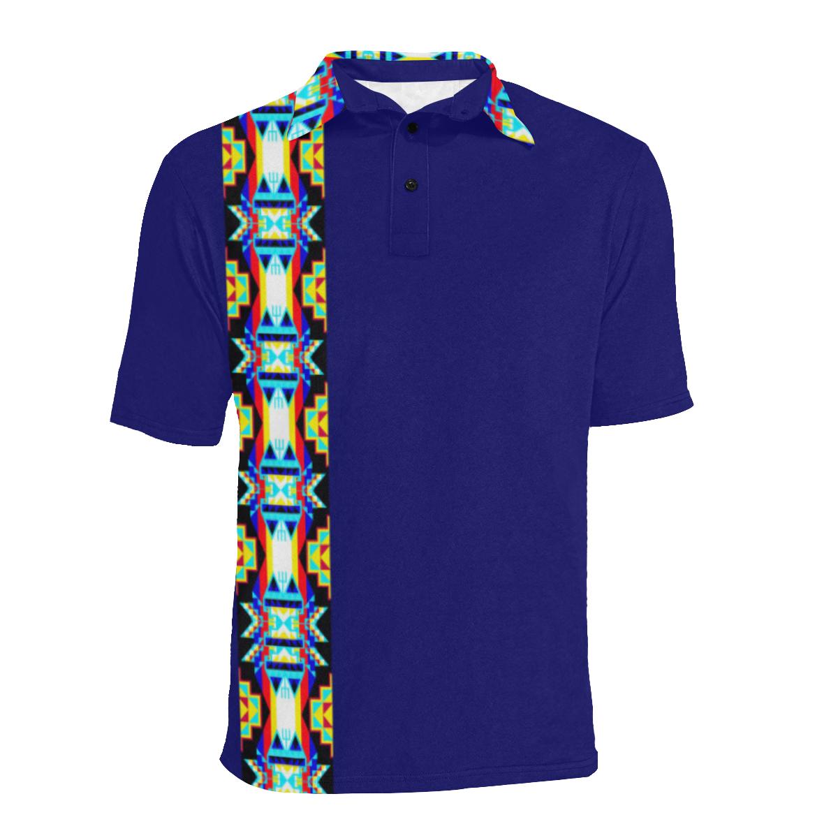 Blue Blanket Strip Men's All Over Print Polo Shirt (Model T55) Men's Polo Shirt (Model T55) e-joyer 
