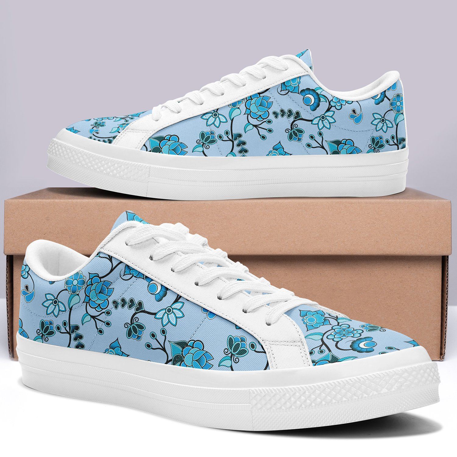 Blue Floral Amour Aapisi Low Top Canvas Shoes White Sole aapisi Herman 