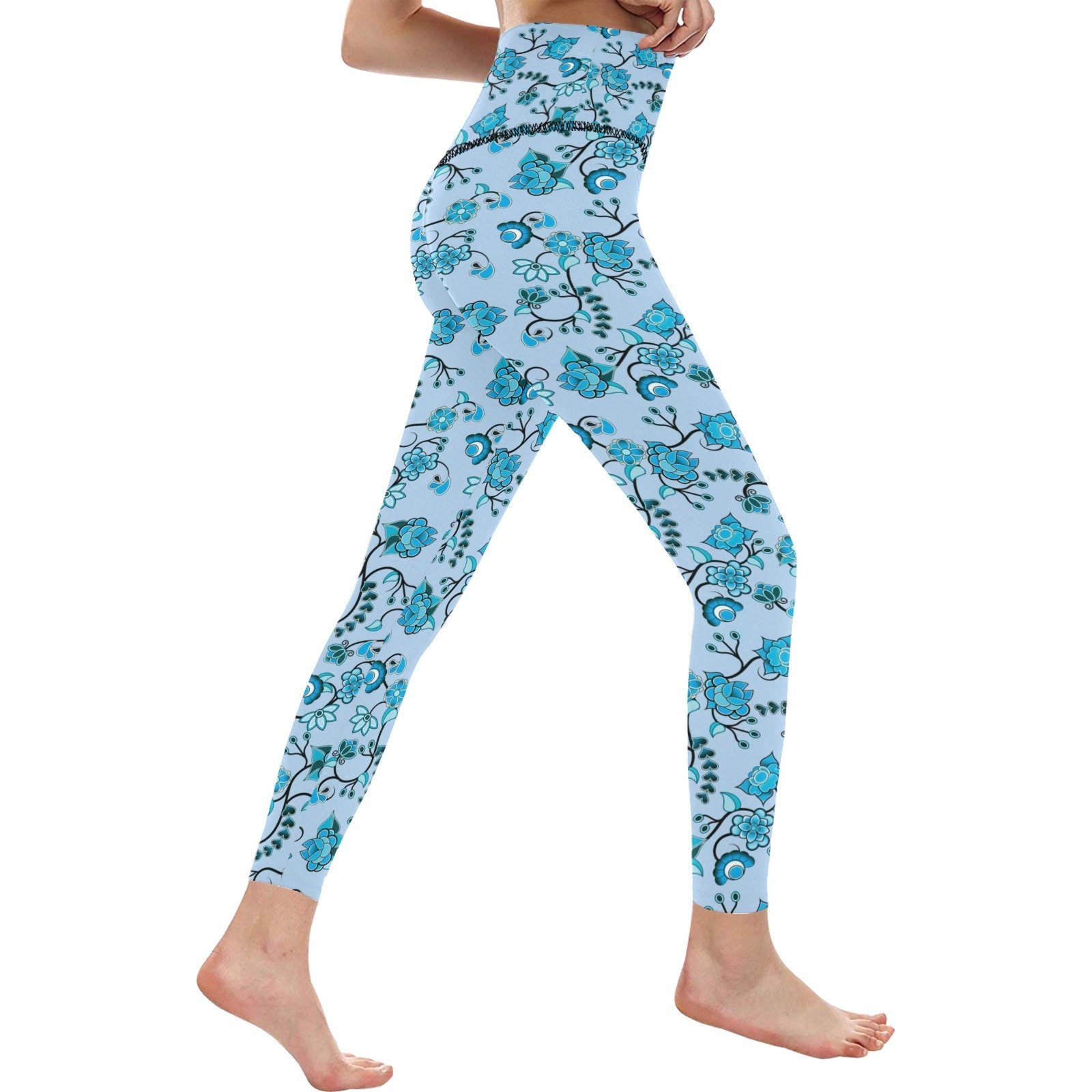 Blue Floral Amour All Over Print High-Waisted Leggings (Model L36) High-Waisted Leggings (L36) e-joyer 