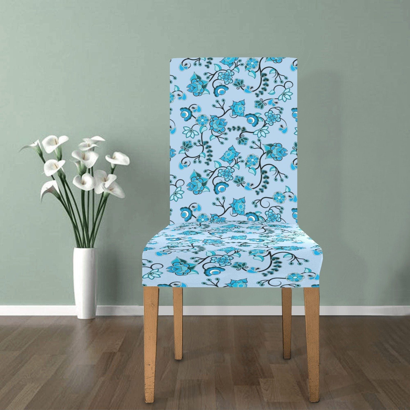 Blue Floral Amour Chair Cover (Pack of 6) Chair Cover (Pack of 6) e-joyer 