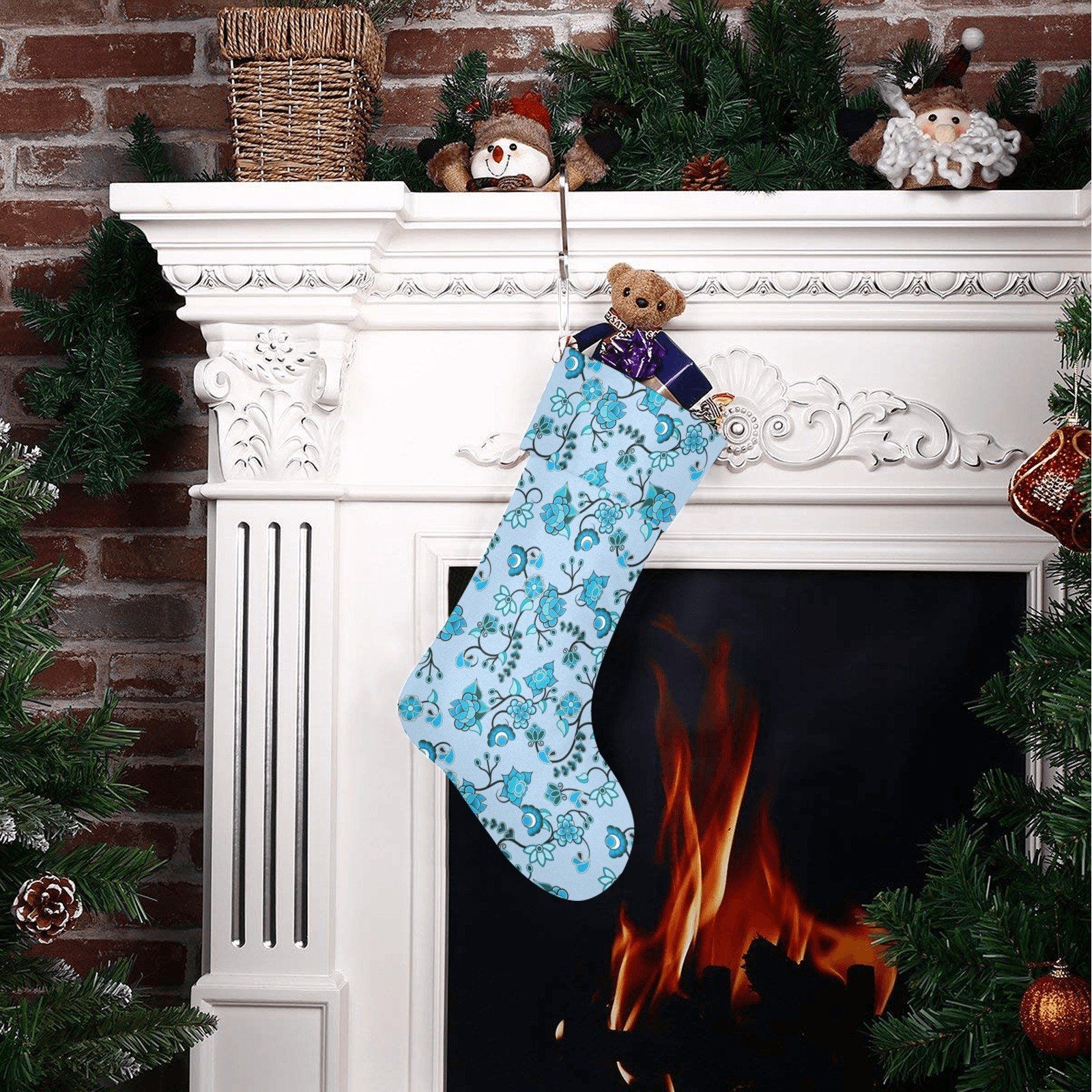 Blue Floral Amour Christmas Stocking holiday stocking e-joyer 