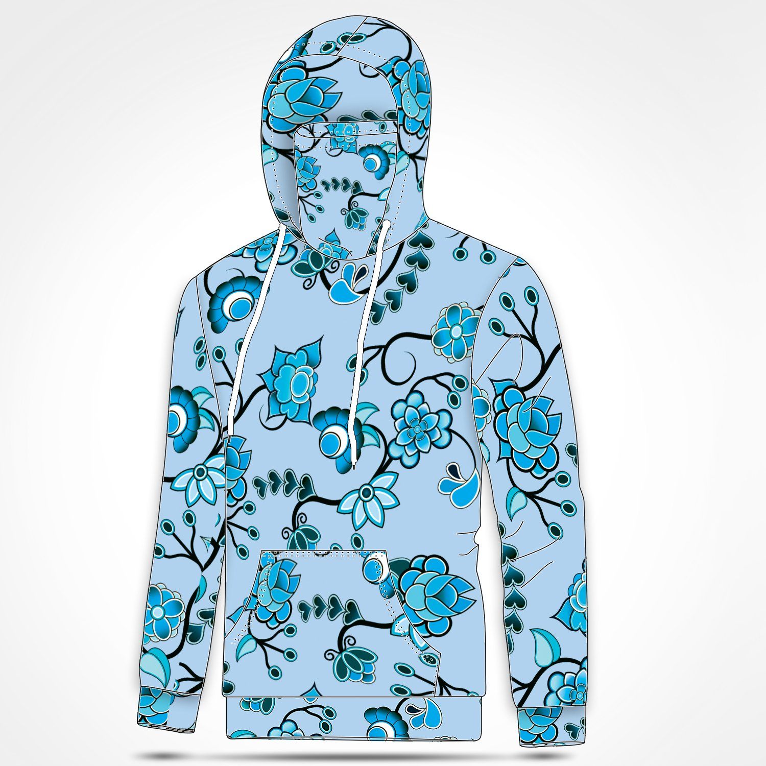 Blue Floral Amour Hoodie with Face Cover 49 Dzine 