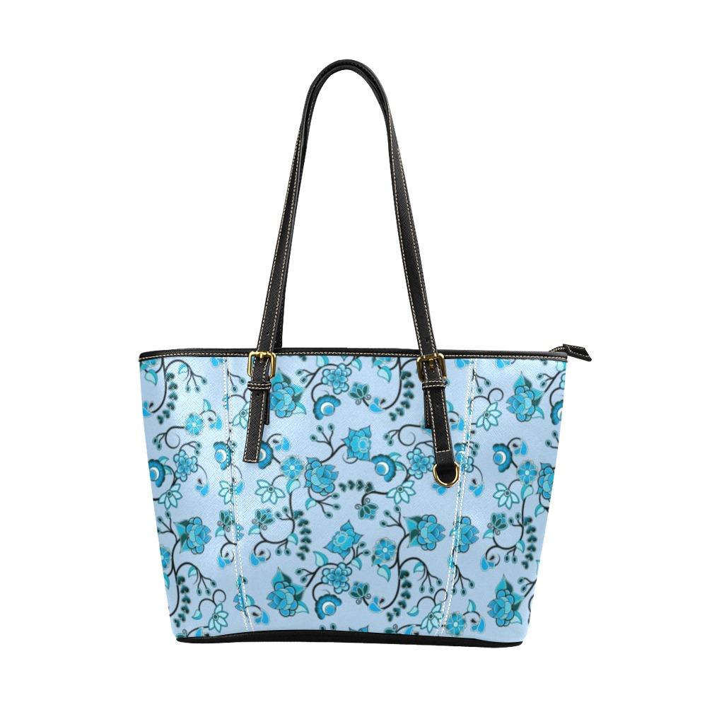 Blue Floral Amour Leather Tote Bag/Large (Model 1640) Leather Tote Bag (1640) e-joyer 