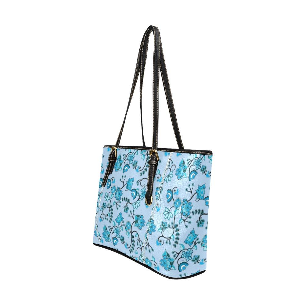 Blue Floral Amour Leather Tote Bag/Large (Model 1640) Leather Tote Bag (1640) e-joyer 