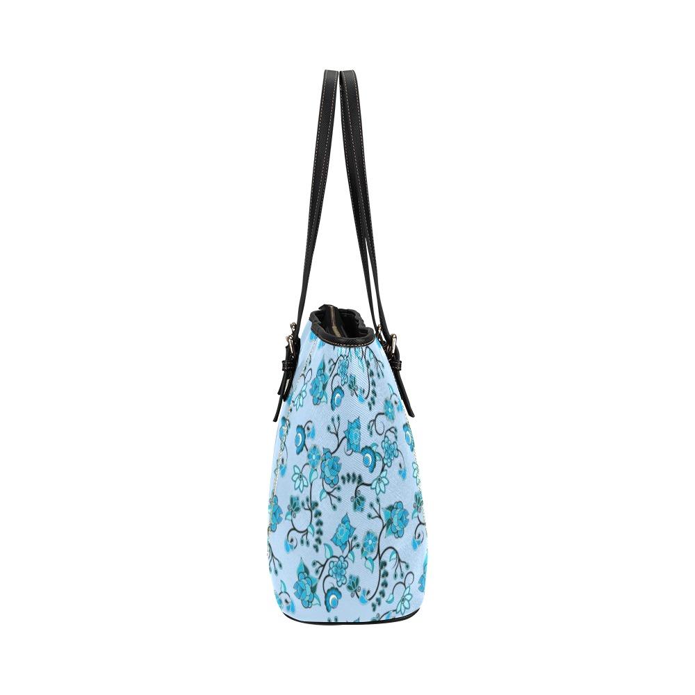 Blue Floral Amour Leather Tote Bag/Large (Model 1640) Leather Tote Bag (1640) e-joyer 