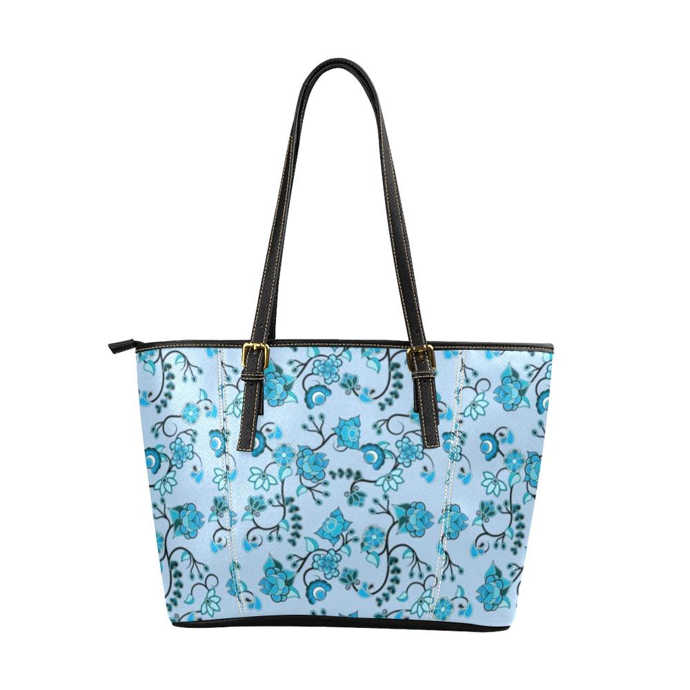 Blue Floral Amour Leather Tote Bag/Large (Model 1640) Leather Tote Bag (1640) e-joyer 