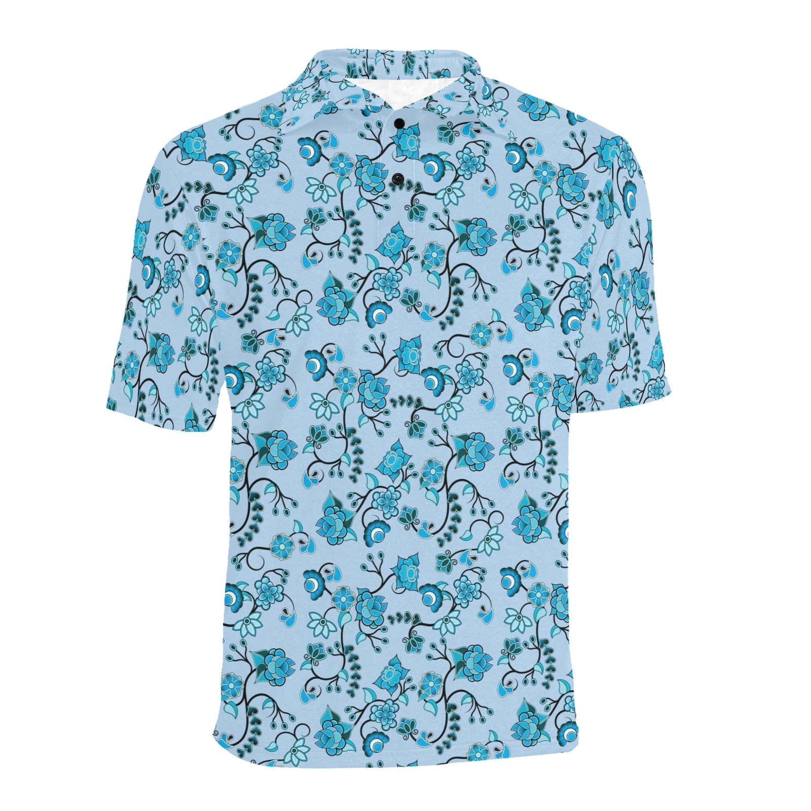 Blue Floral Amour Men's All Over Print Polo Shirt (Model T55) Men's Polo Shirt (Model T55) e-joyer 