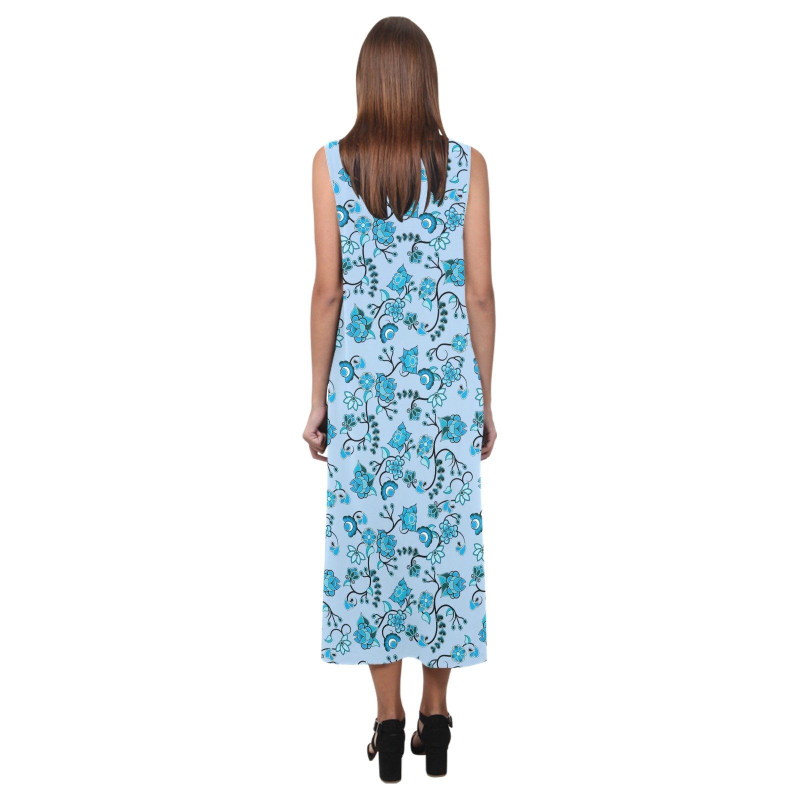 Blue Floral Amour Phaedra Sleeveless Open Fork Long Dress (Model D08) Phaedra Sleeveless Open Fork Long Dress (D08) e-joyer 