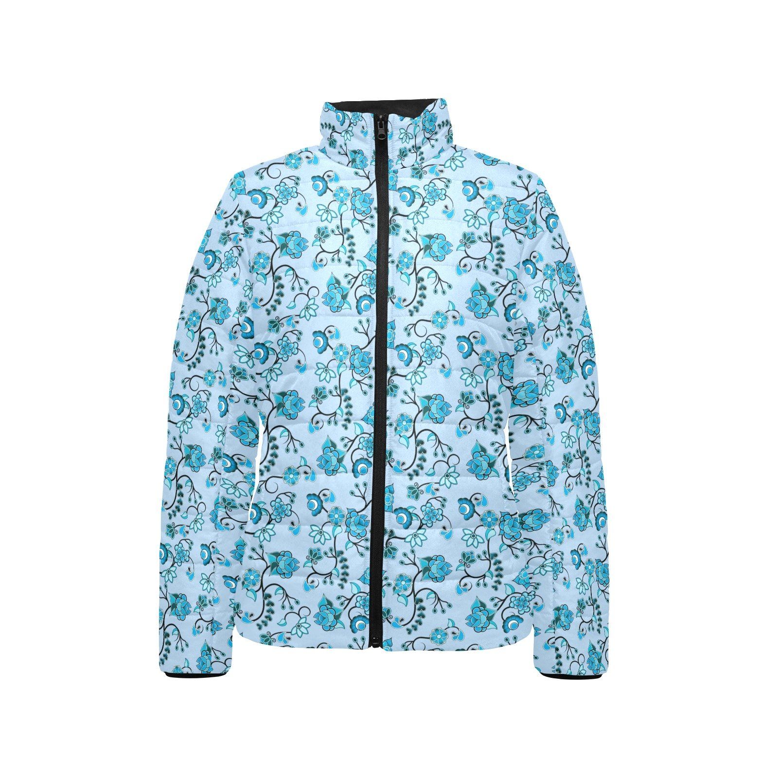 Blue Floral Amour Women's Stand Collar Padded Jacket (Model H41) jacket e-joyer 