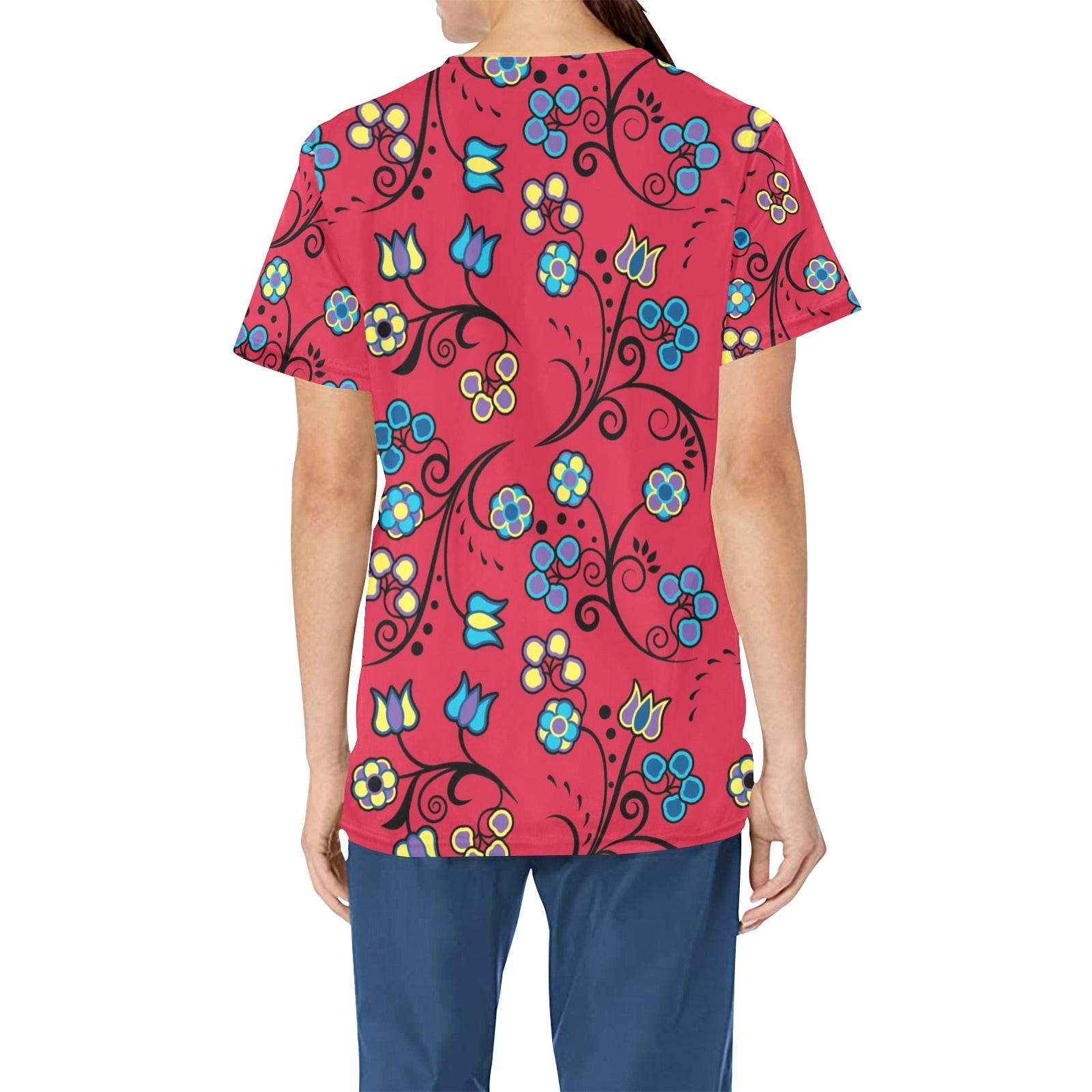 Blue Trio Cardinal All Over Print Scrub Top Scrub Top e-joyer 