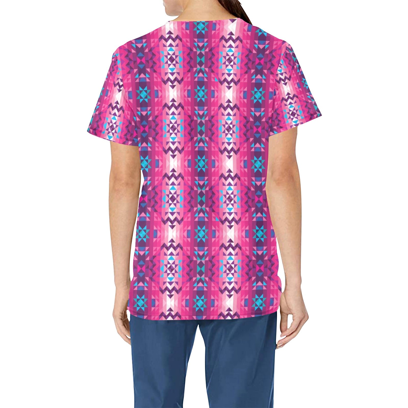 Bright Wave All Over Print Scrub Top Scrub Top e-joyer 