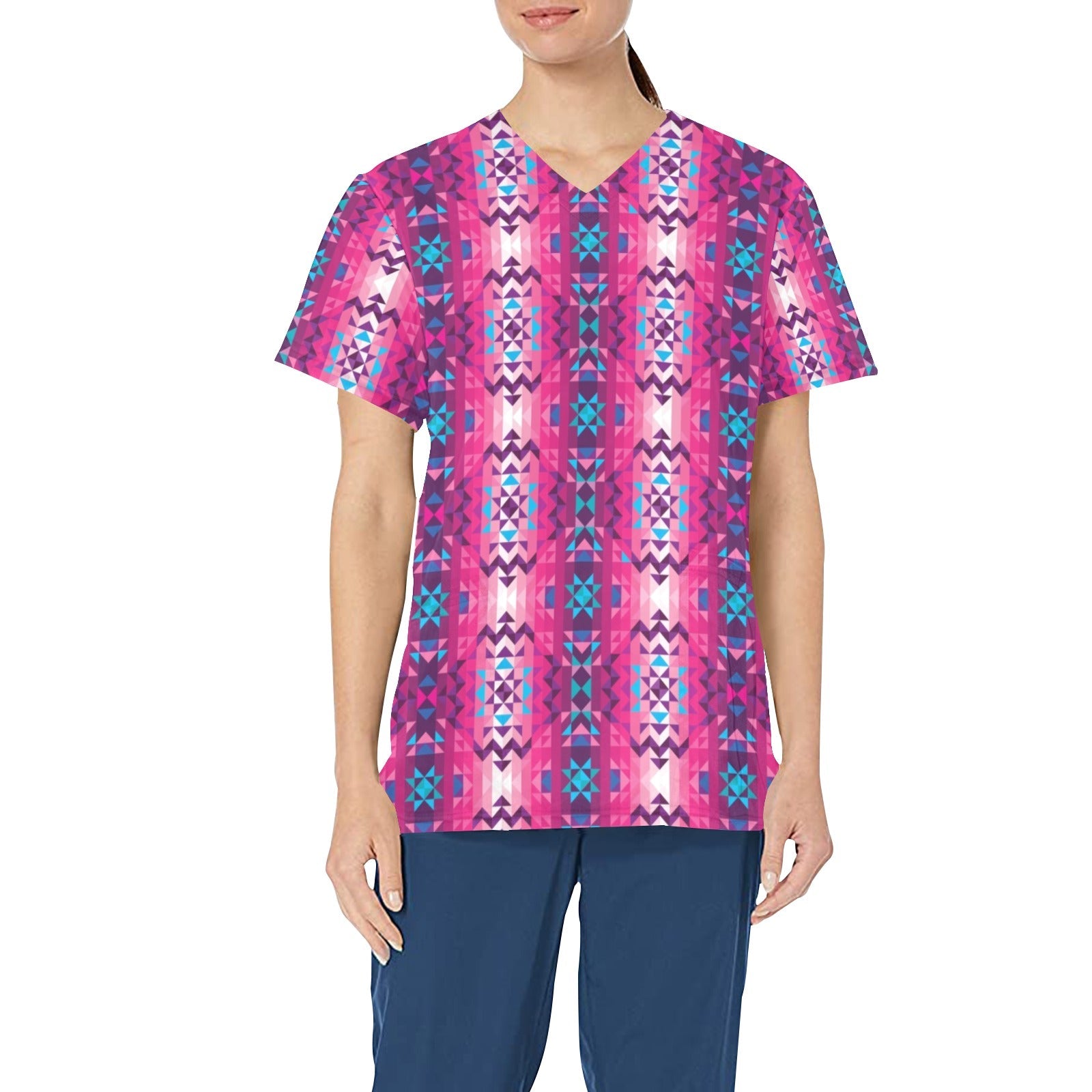 Bright Wave All Over Print Scrub Top Scrub Top e-joyer 