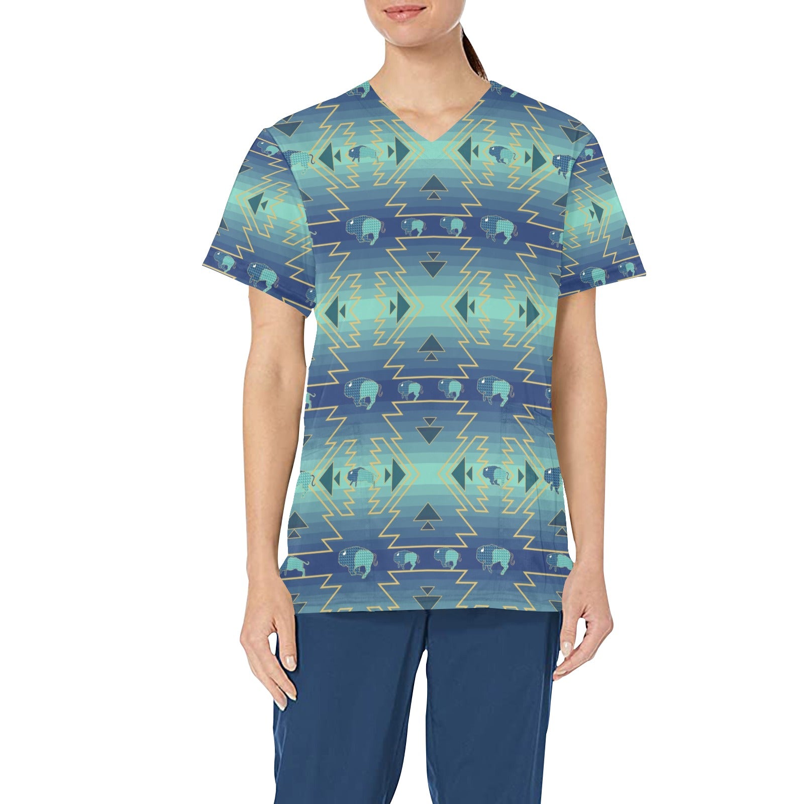 Buffalo Run All Over Print Scrub Top Scrub Top e-joyer 