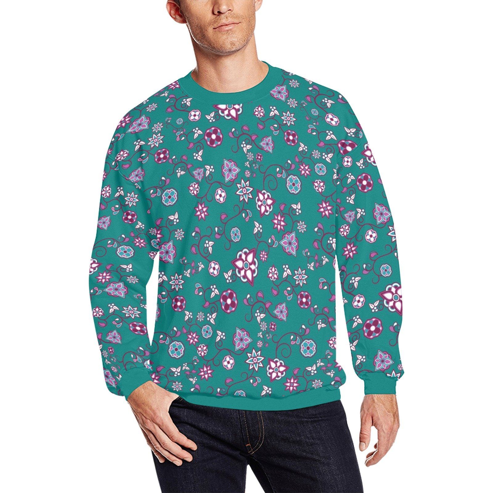 Burgundy Bloom All Over Print Crewneck Sweatshirt for Men (Model H18) shirt e-joyer 