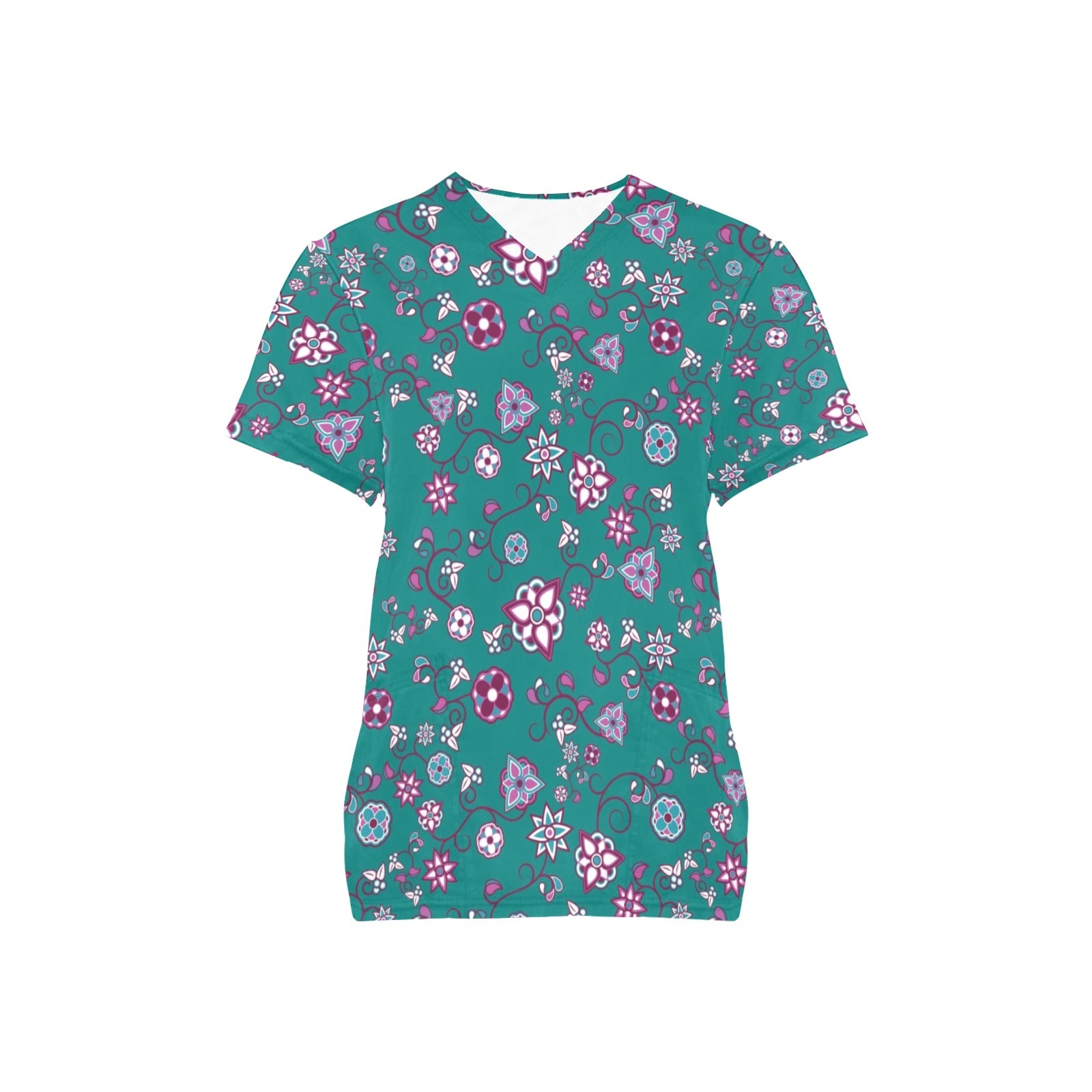 Burgundy Bloom All Over Print Scrub Top Scrub Top e-joyer 