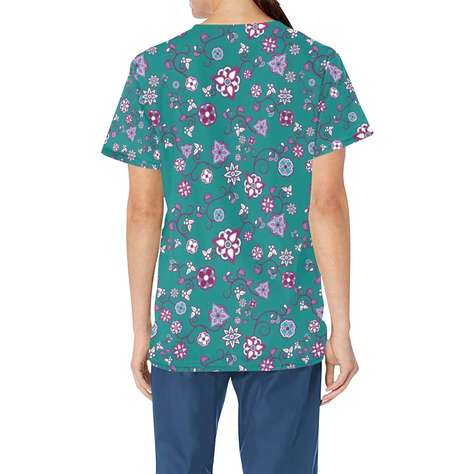 Burgundy Bloom All Over Print Scrub Top Scrub Top e-joyer 