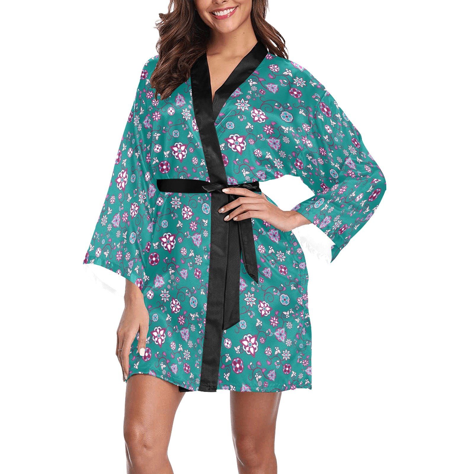 Burgundy Bloom Long Sleeve Kimono Robe Long Sleeve Kimono Robe e-joyer 