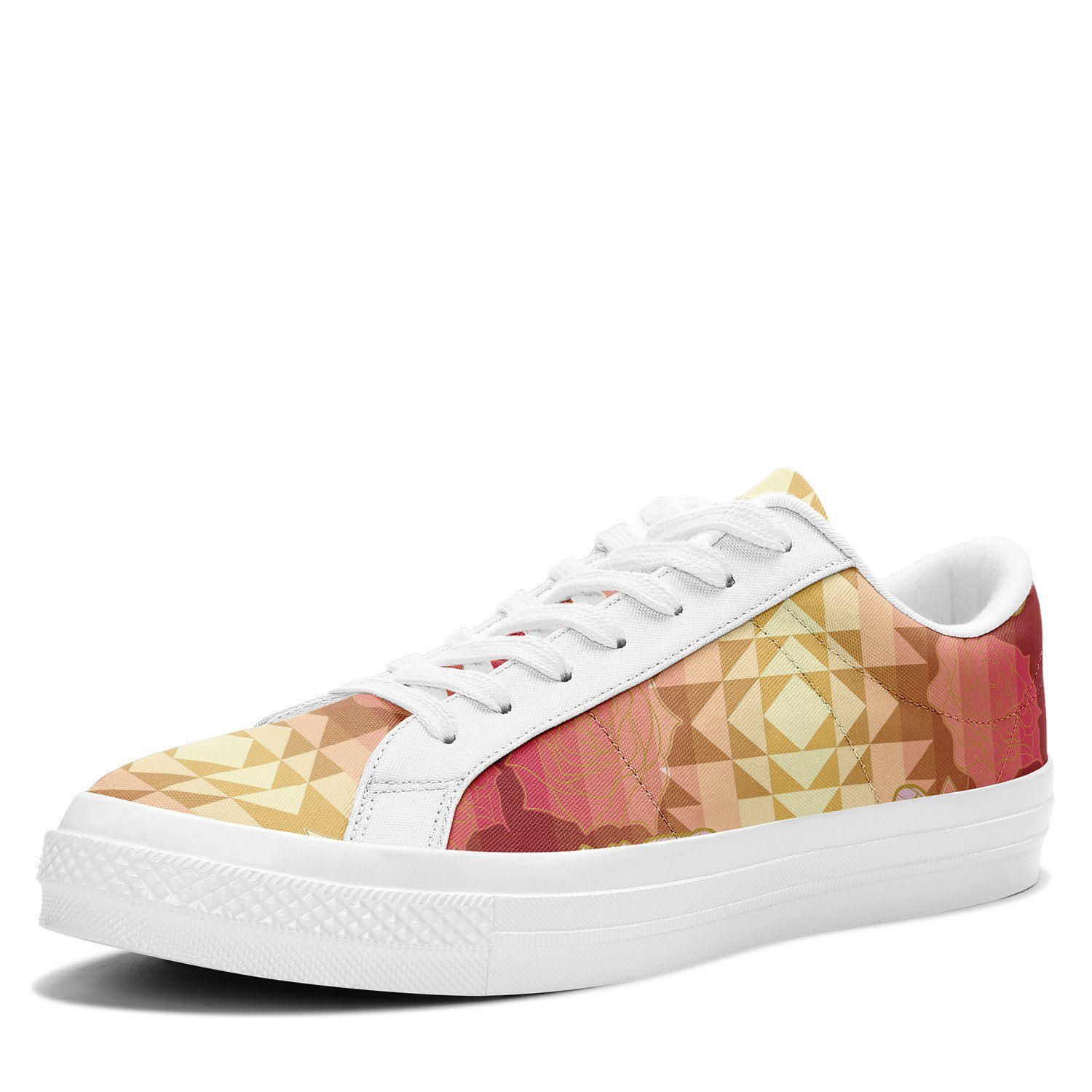 Butterfly and Roses on Geometric Aapisi Low Top Canvas Shoes White Sole aapisi Herman 