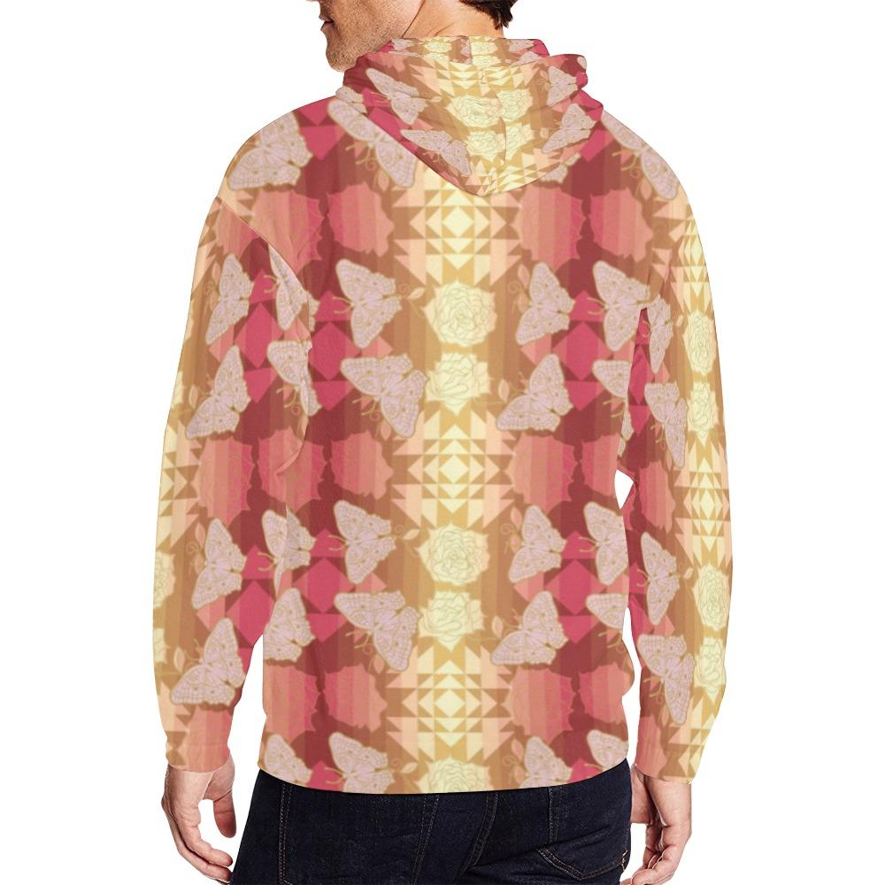 Butterfly and Roses on Geometric All Over Print Full Zip Hoodie for Men (Model H14) All Over Print Full Zip Hoodie for Men (H14) e-joyer 